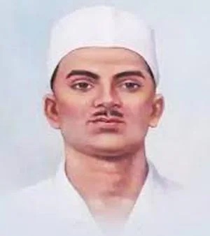 Colourised portrait of Sukhdev Thapar on a plain white background